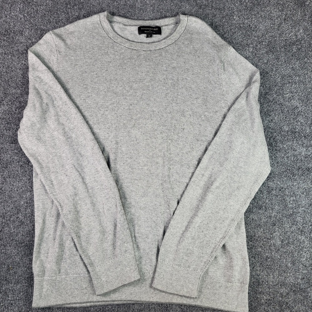 Banana Republic Premium Luxe Yarn Gray Striped Sweater Mens Medium Silk Cashmere